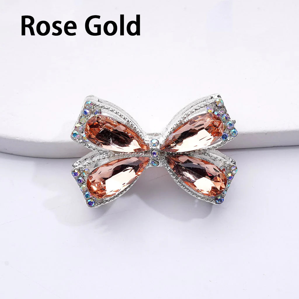 z-Silver Metal Beads with Fancy Bowtie with Shiny Rhinestones, 24*38MM