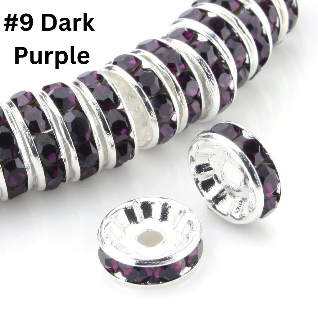 z-Flat Round Metal Spacers with Rhinestones, Straight, 12 mm