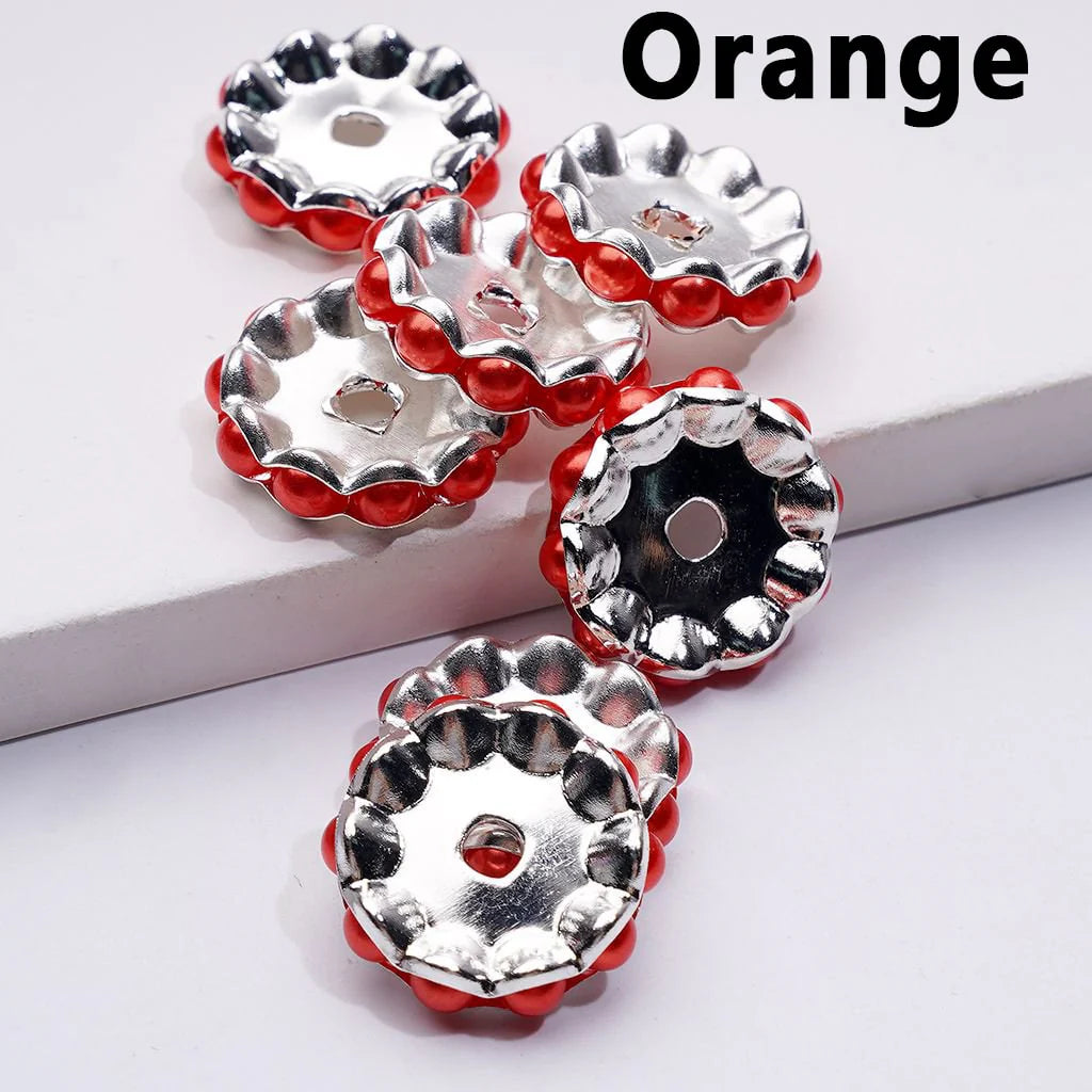 z-Silver Color Wavy Shape Metal Spacer with Multi-Color Pearls, 15MM