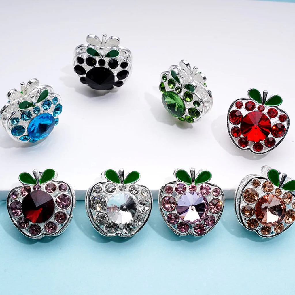 z-Silver Metal Beads Exquisite Fancy Apple with Colorful Rhinestones 25×25MM