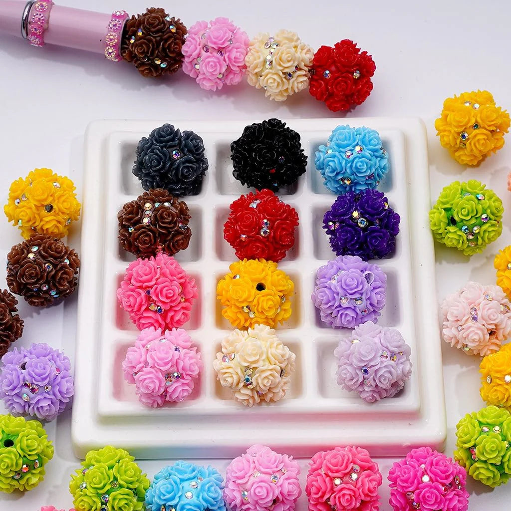 z-Multi-Color Flowers AB Rhinestones Round Clay Beads, Around 22MM, Random Mix