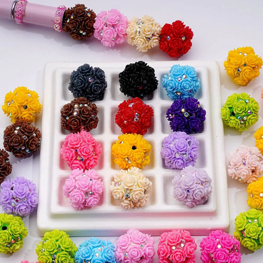 z-Multi-Color Flowers AB Rhinestones Round Clay Beads, Around 22MM, Random Mix
