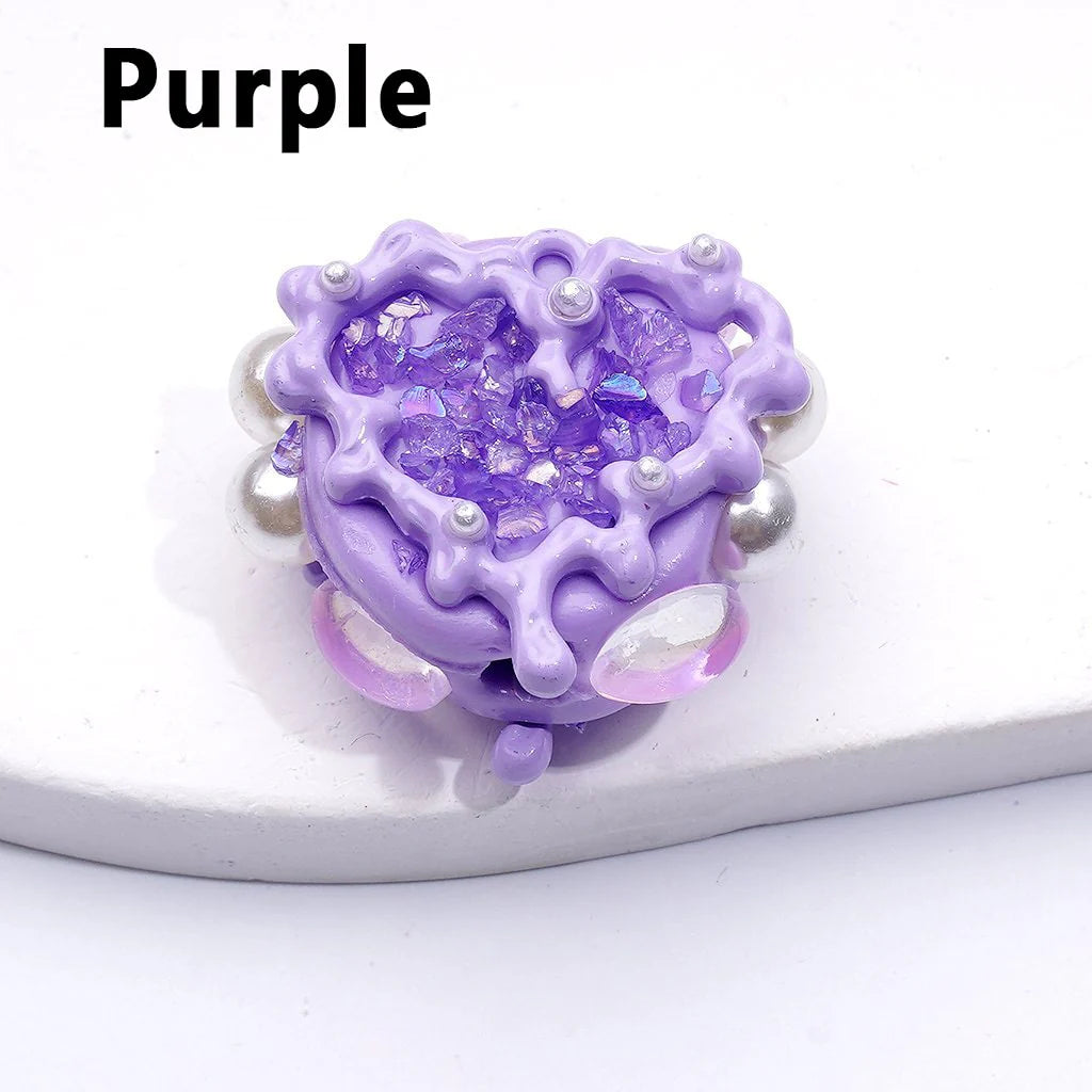 z-Cute Fancy Hand Painted Heart Frame with White Pearls Clear Oval Pearls Mini Stones Clay Beads, Around 24*28MM