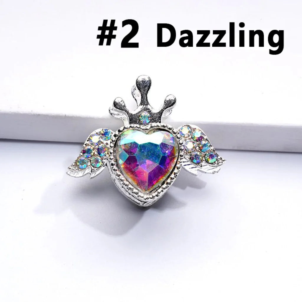 z-Silver Metal Beads with Bling Bling Large Heart Inside Fancy Heart Angel Crown and Mini AB Rhinestones 25×20MM