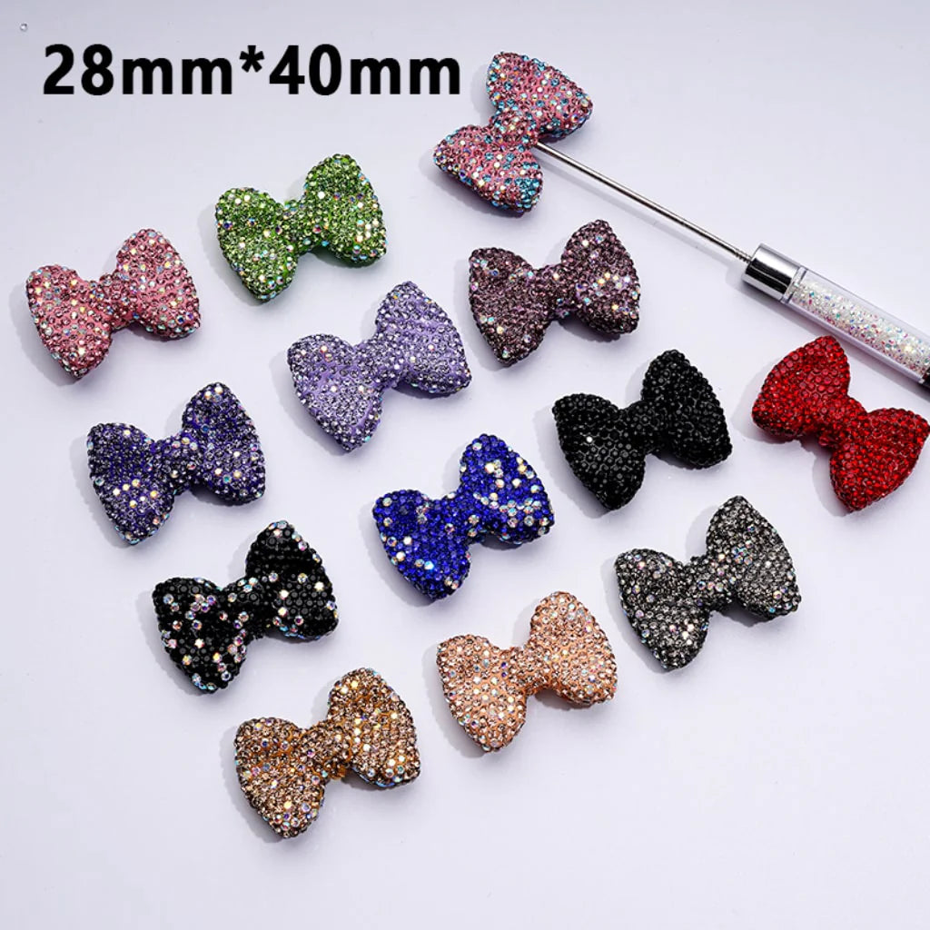 z-Bling Bling Multi-Color Bowtie Clay Beads with Shiny Rhinestones, 28*40MM