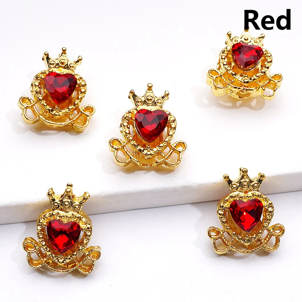 z-Gold Metal Beads Mini Fancy Heart with Crown & Shiny Heart Rhinestones, 14*16 MM