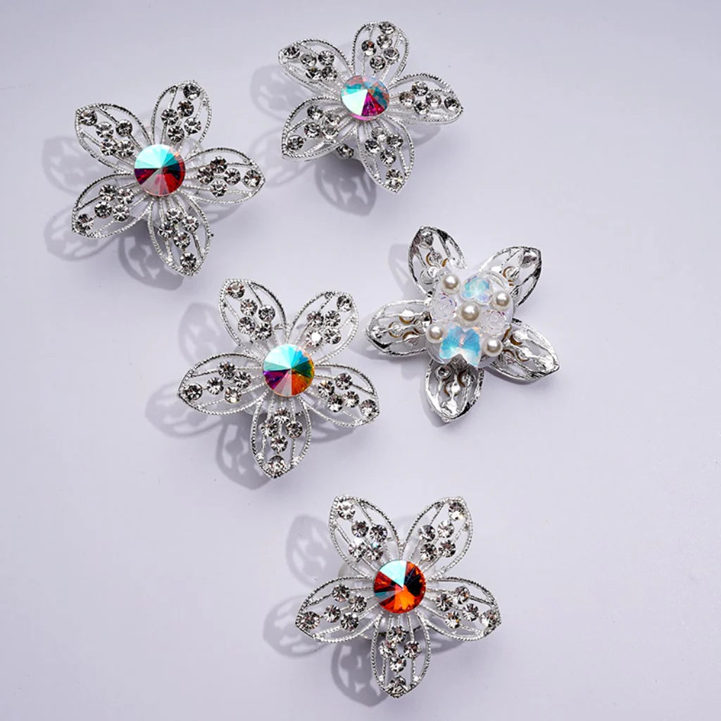 z-Bling Bling Fancy Silver Alloy Flowers with Mini Clear & Colorful Rhinestones Cute Hearts Butterflies Flowers White Pearls Clay Beads, Around 48MM