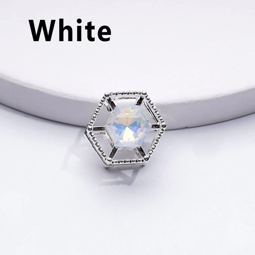 z-Silver Metal Beads Multi-Color Shiny Rhinestones with Fancy Delicate Hexagon Frame, Around 15MM