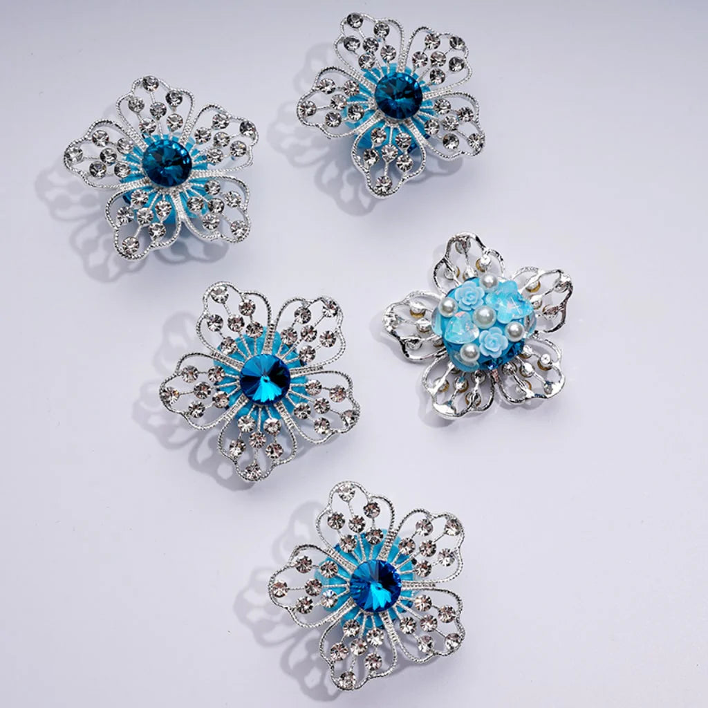 z-Bling Bling Fancy Silver Alloy Flowers with Mini Clear & Colorful Rhinestones Cute Hearts Butterflies Flowers White Pearls Clay Beads, Around 48MM