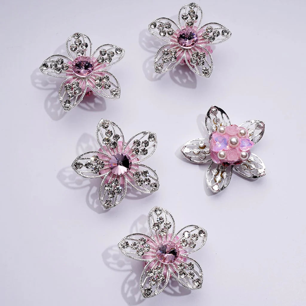 z-Bling Bling Fancy Silver Alloy Flowers with Mini Clear & Colorful Rhinestones Cute Hearts Butterflies Flowers White Pearls Clay Beads, Around 48MM
