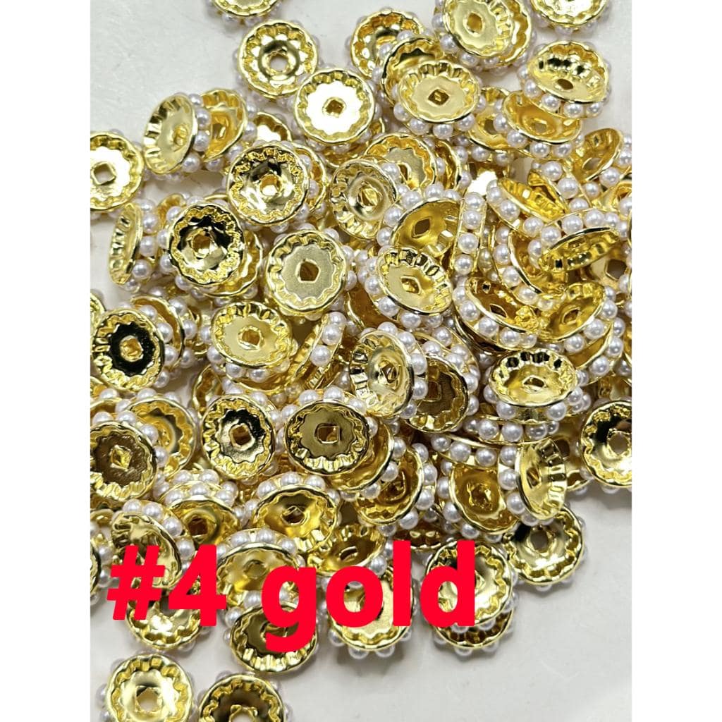 z-Beadable Metal Spacer with White Pearls, Random Mix, 12MM