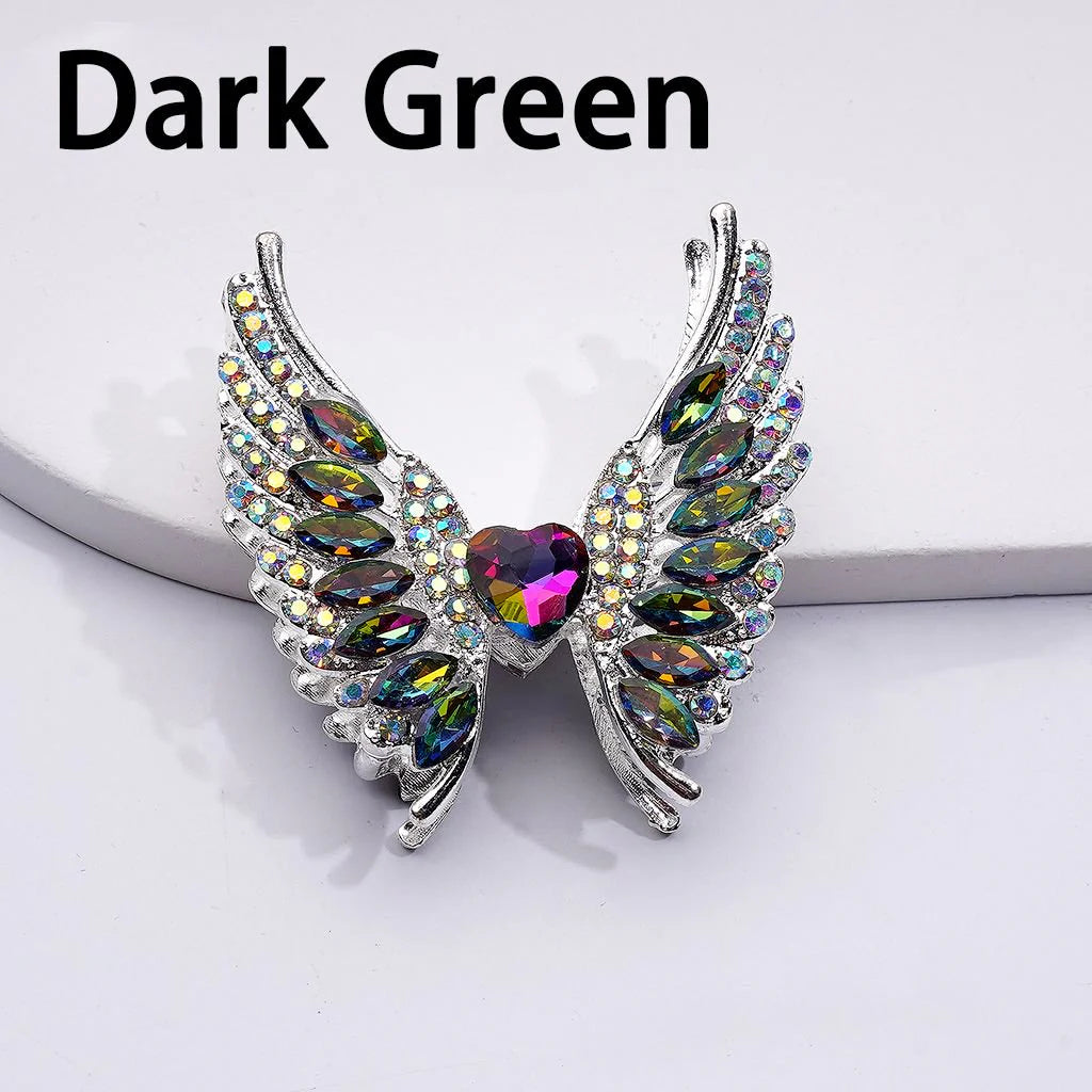 z-Silver Metal Beads Exquisite Angel's Wings Fancy Shiny Rhinestones, 46*50MM