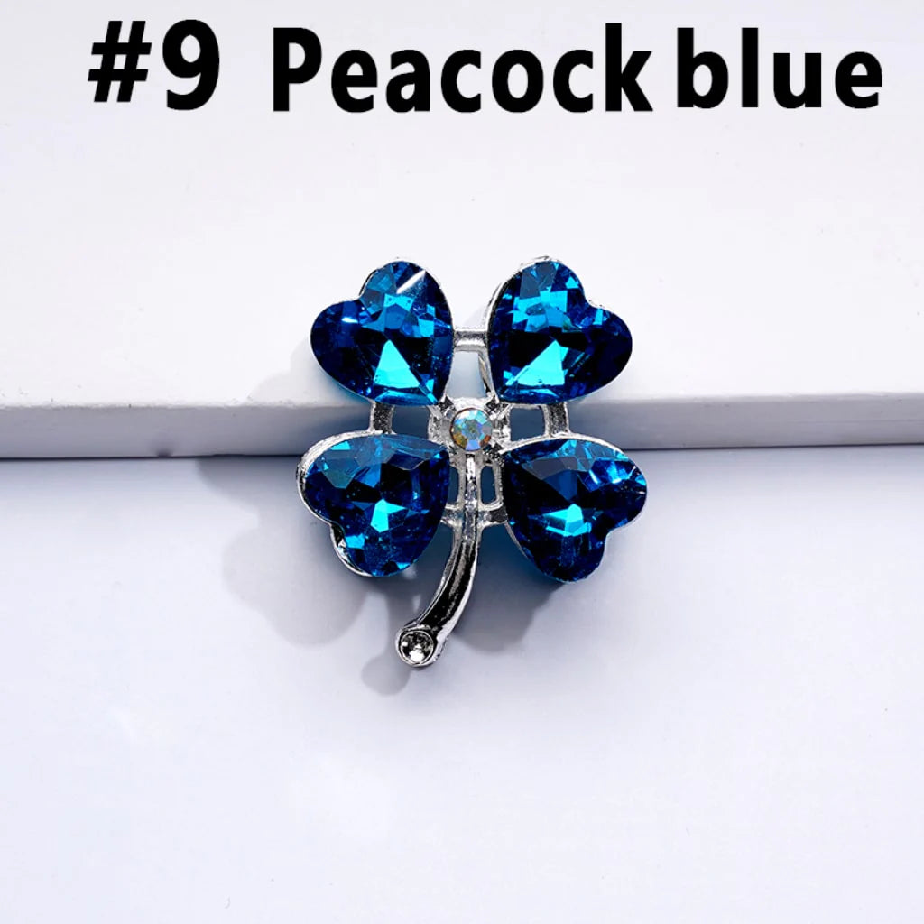 z-Silver Metal Beads Mini AB Rhinestones & Delicate Fancy Four Leaf Clover with Color Hearts and 25×30MM