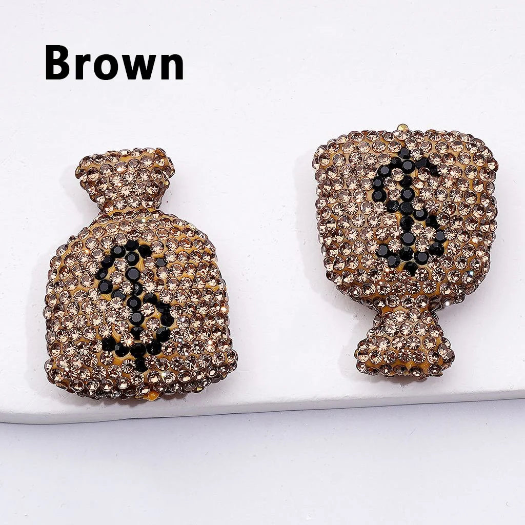 z-Bling Bling Cute US Dollar Fund Sources Money Bag with Shiny Rhinestones Clay Beads, Around 36*26MM