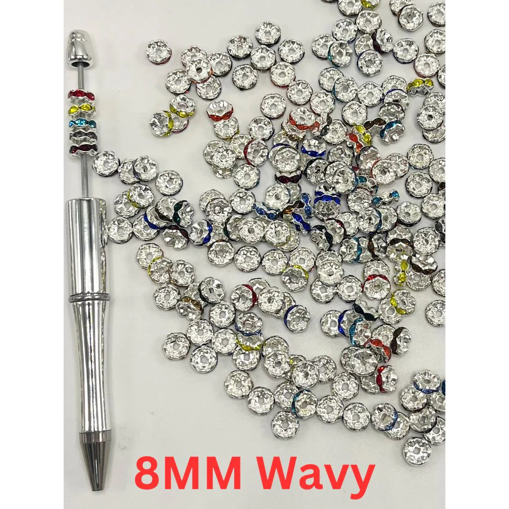 z-Wavy Shape Spacers with Rhinestones, 8mm Random Mix Color