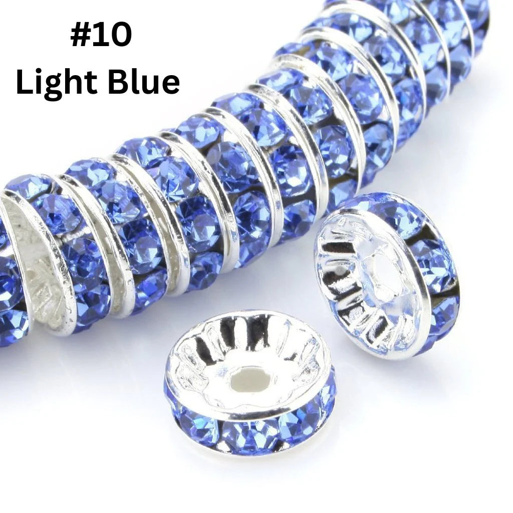 z-Flat Round Metal Spacers with Rhinestones, Straight, 12 mm