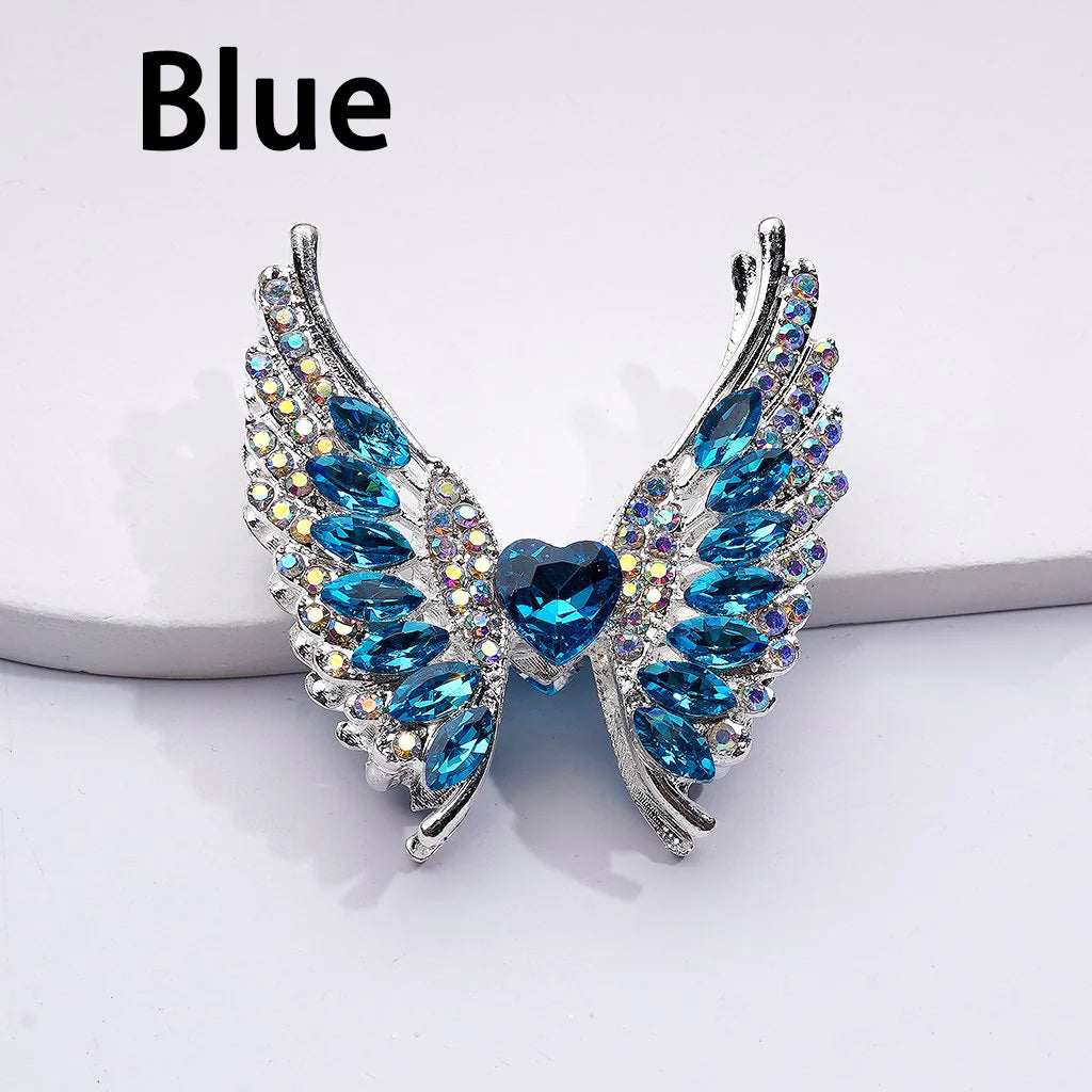 z-Silver Metal Beads Exquisite Angel's Wings Fancy Shiny Rhinestones, 46*50MM
