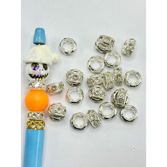 z-Spacer Beads in Gold and Silver Color, Decorated with Clear Rhinestones, Size 12mm by 6.5mm