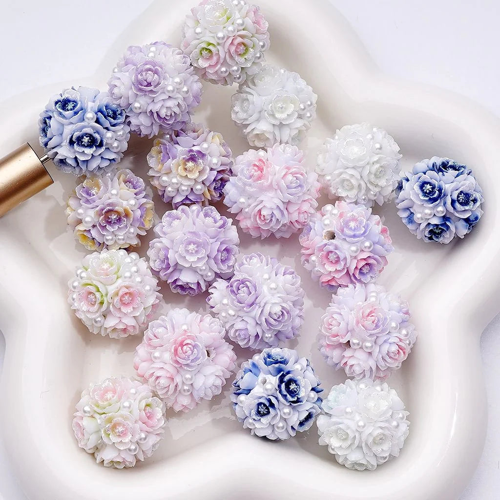 z-Luminous Soft Cute Glitter Flowers White Pearls Round Clay Beads, Around 20MM, Random Mix