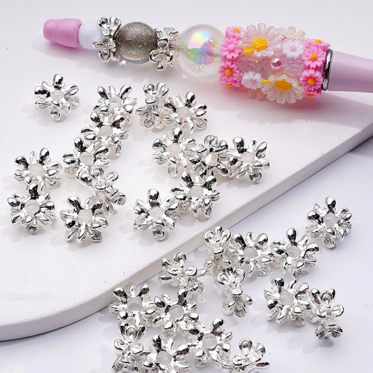 z-Silver Metal Beads Cute Fancy Alloy Flower Spacer, 10 MM