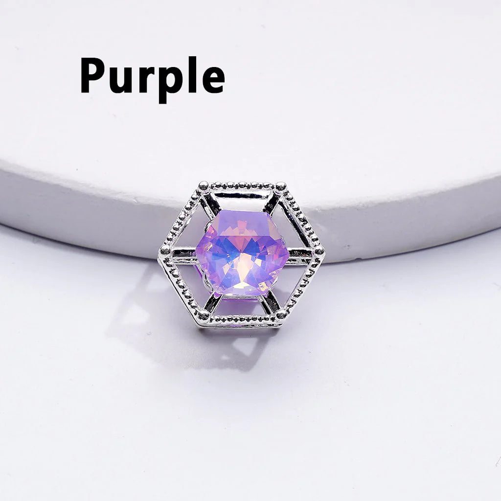 z-Silver Metal Beads Multi-Color Shiny Rhinestones with Fancy Delicate Hexagon Frame, Around 15MM