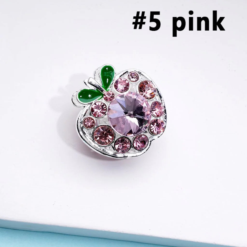 z-Silver Metal Beads Exquisite Fancy Apple with Colorful Rhinestones 25×25MM
