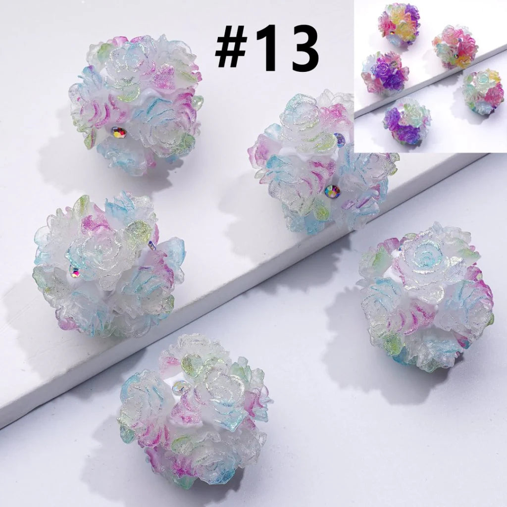 z-Color Changing Cute Glitter Soft Flowers AB Rhinestones Round Clay Beads, Around 24MM