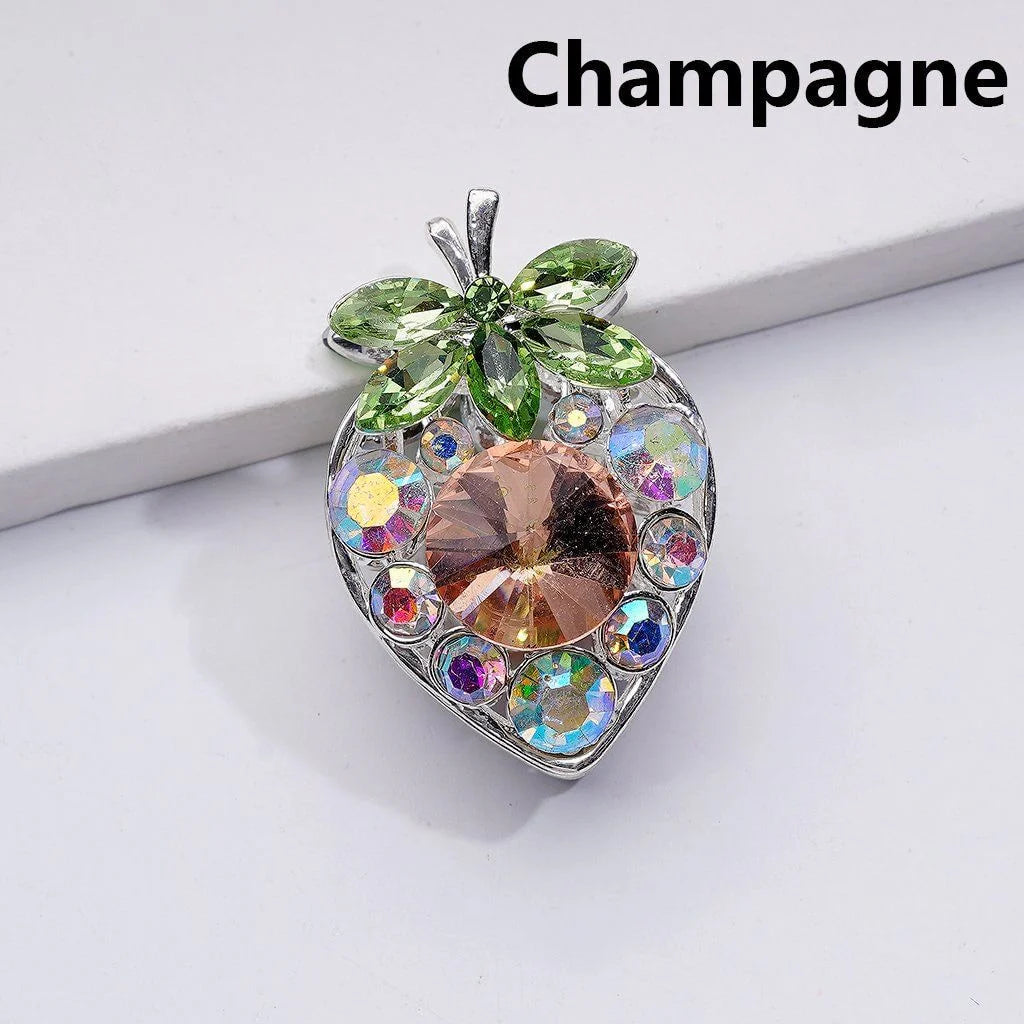 z-Silver Metal Beads Multi-Color Cone Shape Fancy Strawberry & Green Leaf AB Rhinestones, 22*33MM
