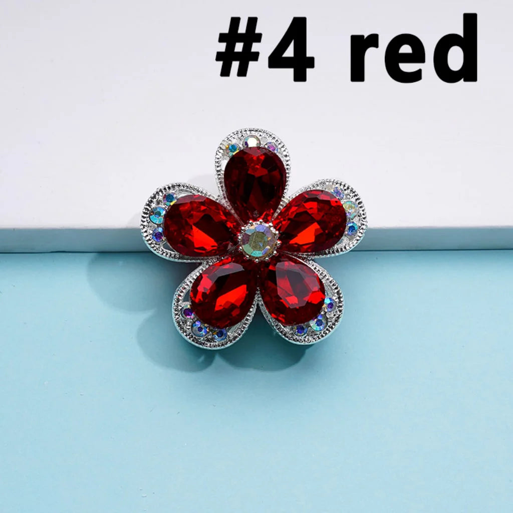 z-Silver Color Metal Beads with Five Petaled Flower with Colorful & AB Rhinestones, 38MM