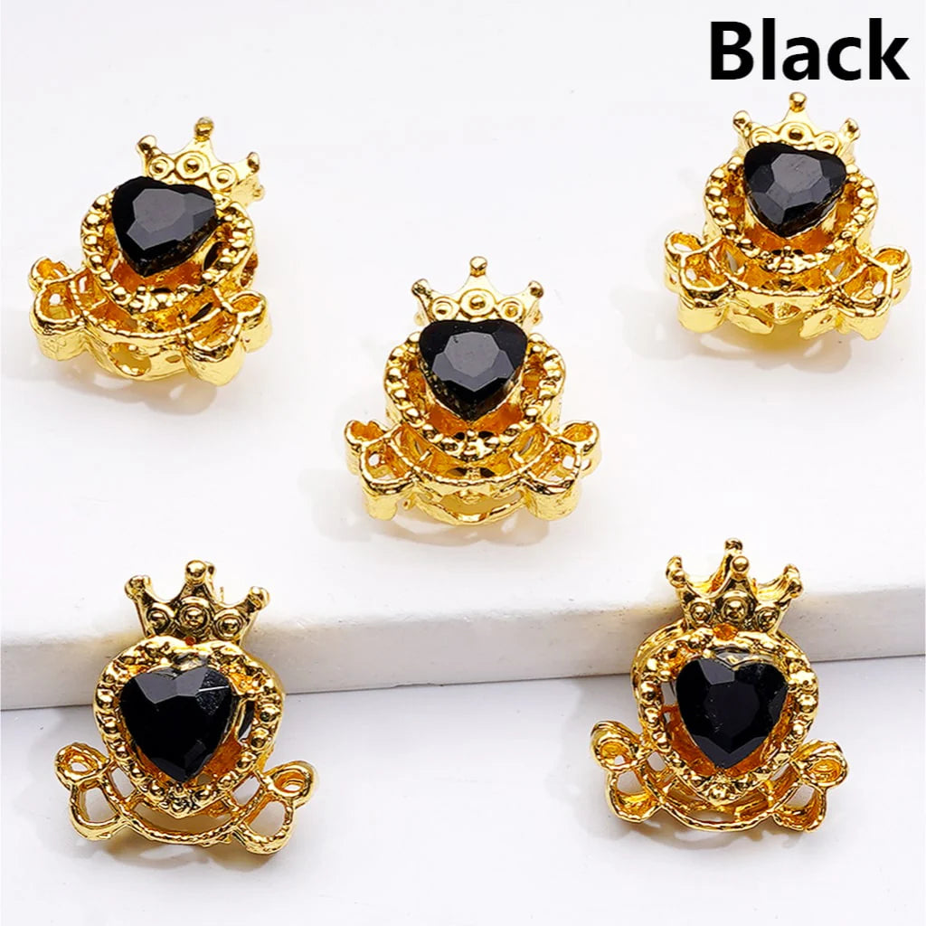 z-Gold Metal Beads Mini Fancy Heart with Crown & Shiny Heart Rhinestones, 14*16 MM