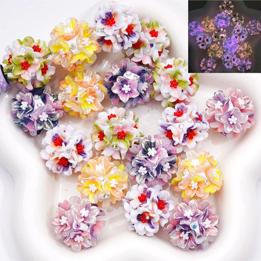 z-Luminous Large Glitter Flower White Pearls AB Rhinestones Clay Beads, 23MM, Random Mix