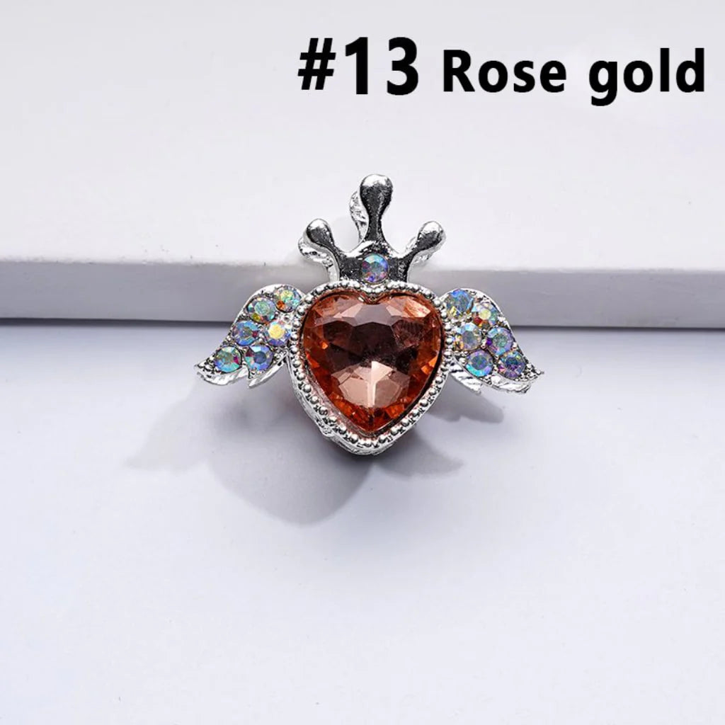 z-Silver Metal Beads with Bling Bling Large Heart Inside Fancy Heart Angel Crown and Mini AB Rhinestones 25×20MM