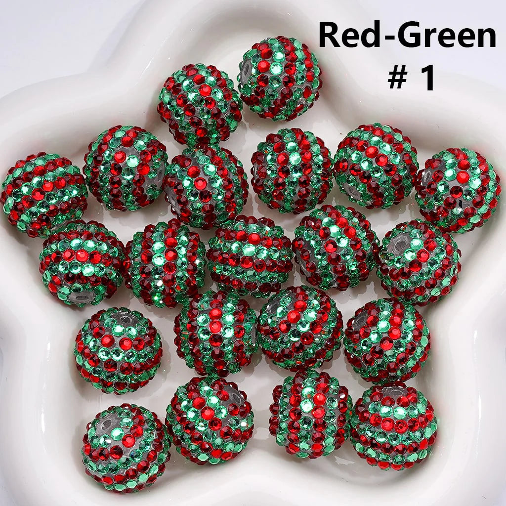 z-Double Color Shiny Rhinestones Stripes Round Acrylic Beads, 20MM