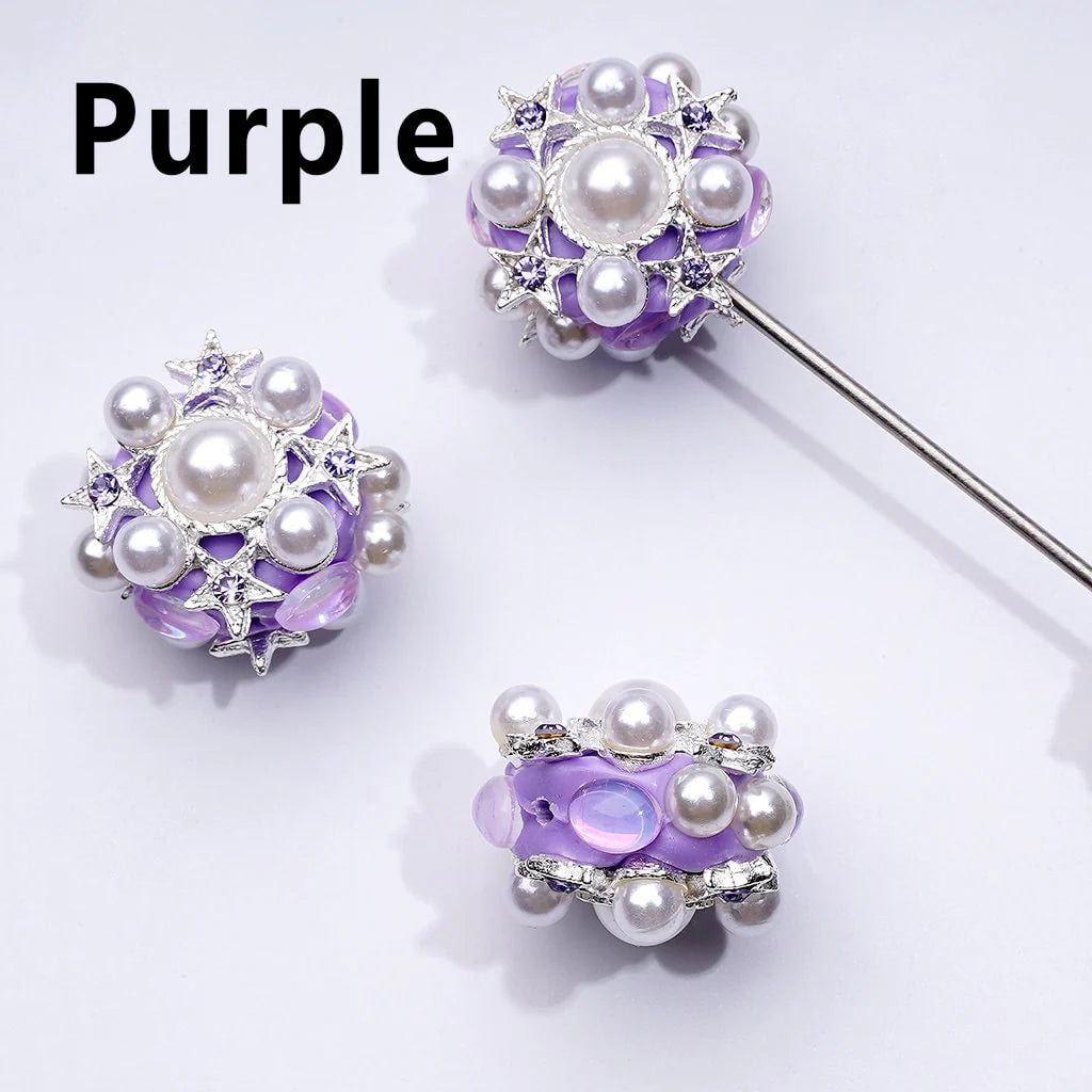 z-Delicate Fancy Silver Alloy Stars with Shiny Rhinestones White Pearls Clay Beads, Around 29MM