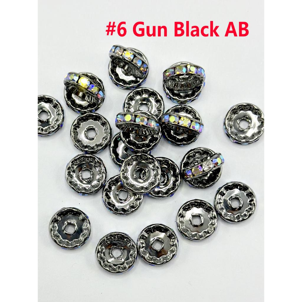 z-Flat Round Metal Spacers with Rhinestones, Straight, 12 mm