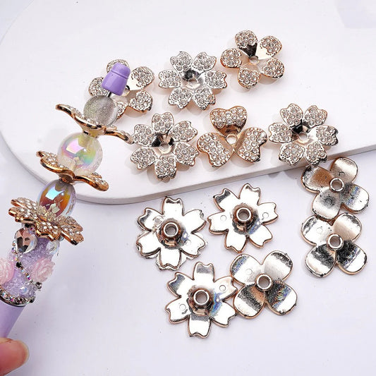 z-Gold Acrylic Cute Flower with Clear Rhinestones Jewelry Accessories Spacer, Around 30MM, Random Mix