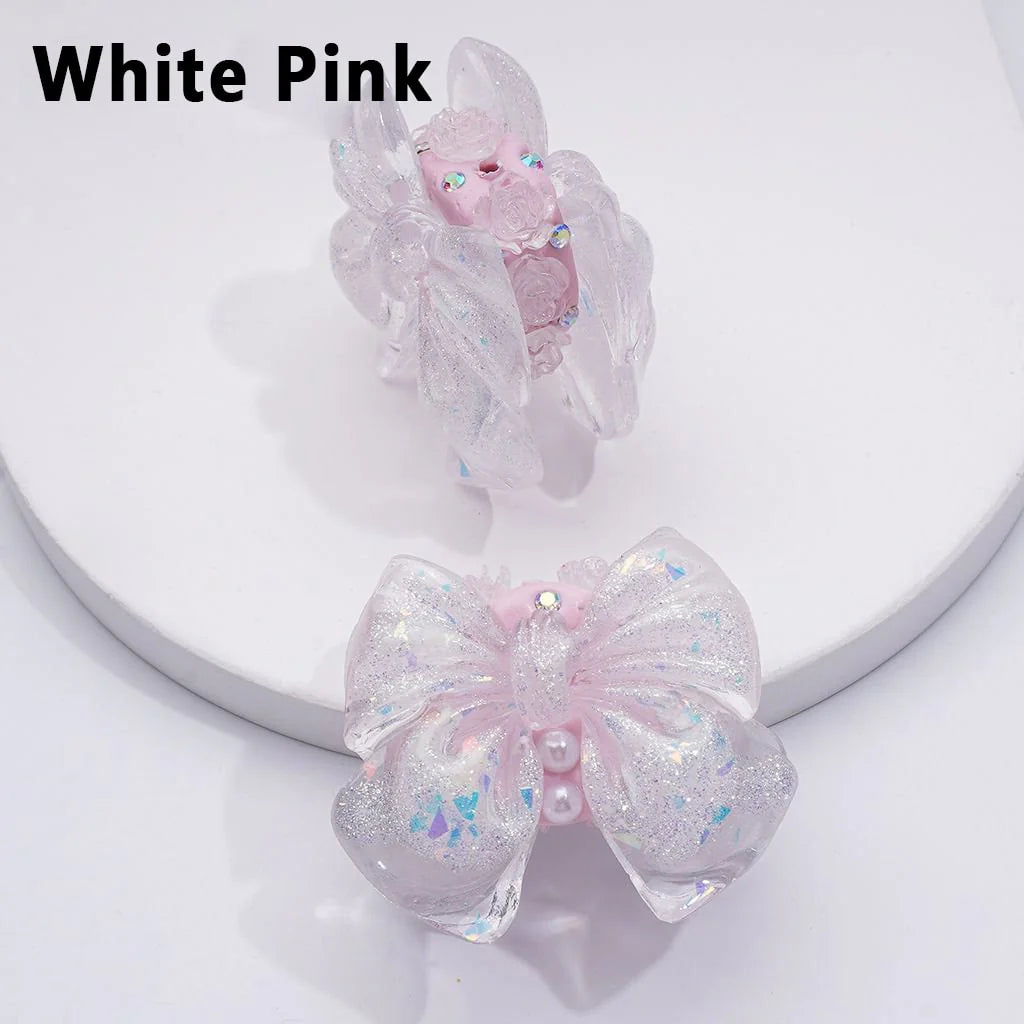z-Bling Bling Glitter Bowtie Mini Cute Flowers White Pearls AB Rhinestones Clay Beads, Around 41*34MM