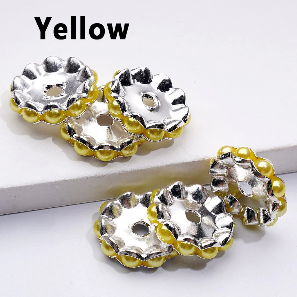 z-Silver Color Wavy Shape Metal Spacer with Multi-Color Pearls, 15MM
