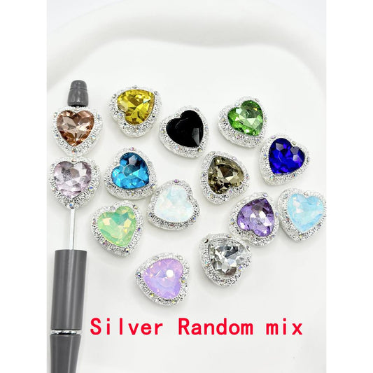 z-Silver & Gold Heart Shape Hollow Alloy Acrylic Beads with Heart Rhinestones, 20MM by 20MM