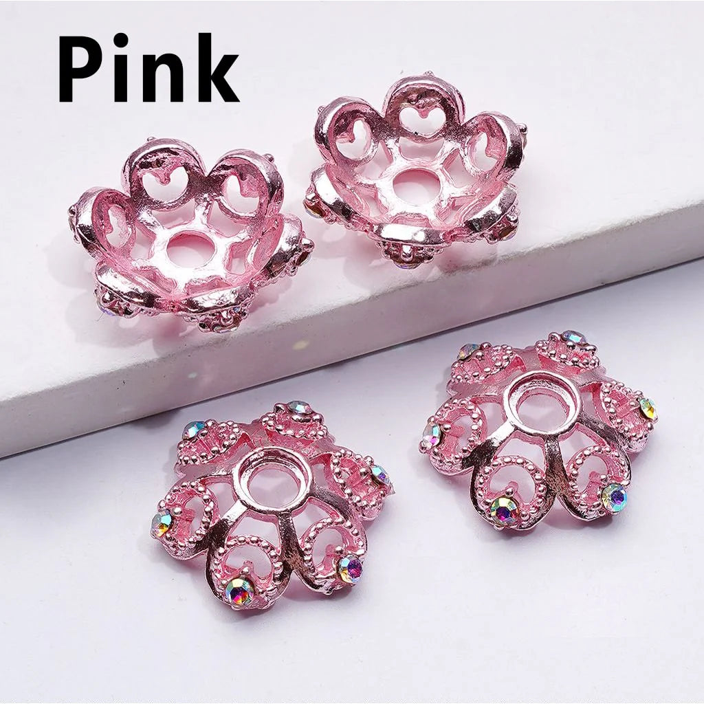 z-Exquisite Multi-Color Lotus Flower Metal Bead Caps Cages with AB Rhinestones, Around 19MM