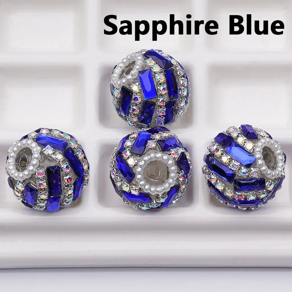 z-Spiral Style Shiny Rectangle & AB Rhinestones Chains White Pearls Loop Acrylic Beads, 20MM