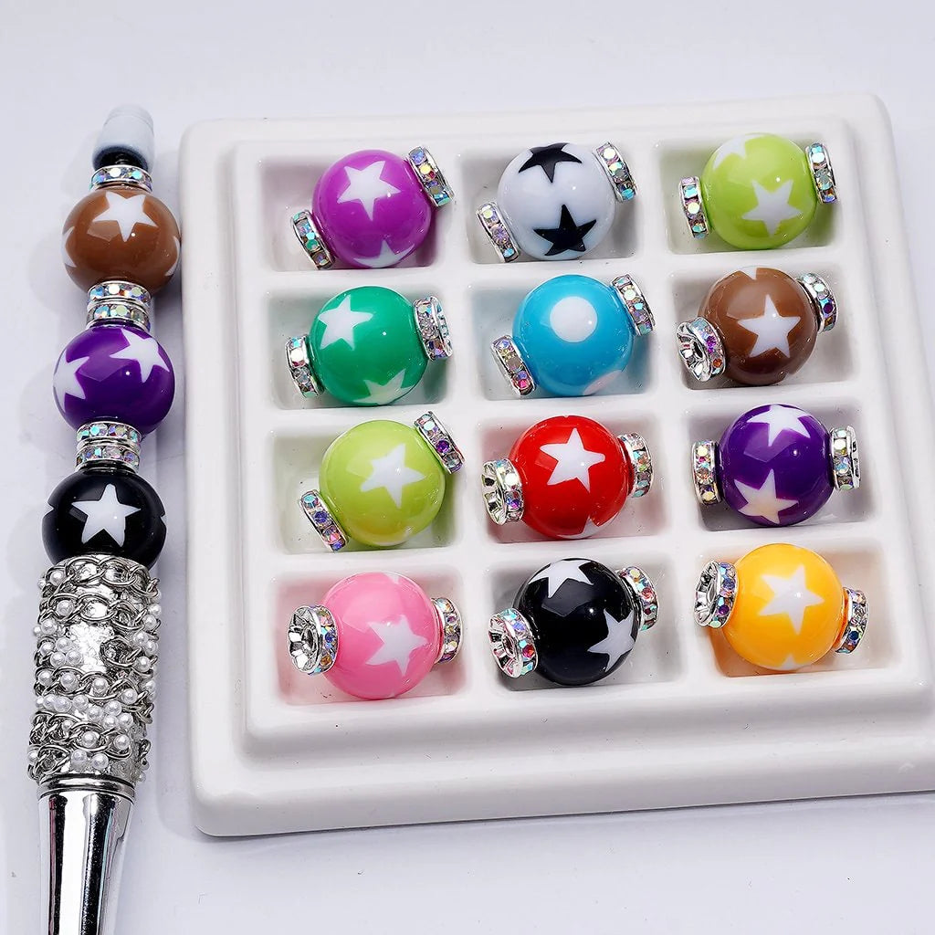 z-Multi-Color  Prints Round Acrylic Beads with Mini Silver Alloy Spacer, 16MM, Random Mix