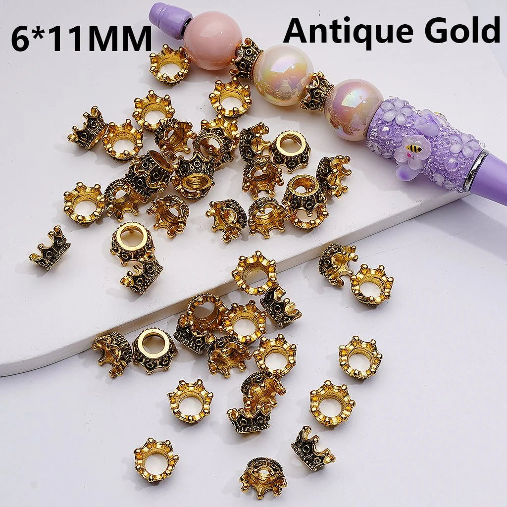 z-Gold Metal Beads Large Hole Vintage with Crown Spacer for Jewelry Accessories, 6*11MM
