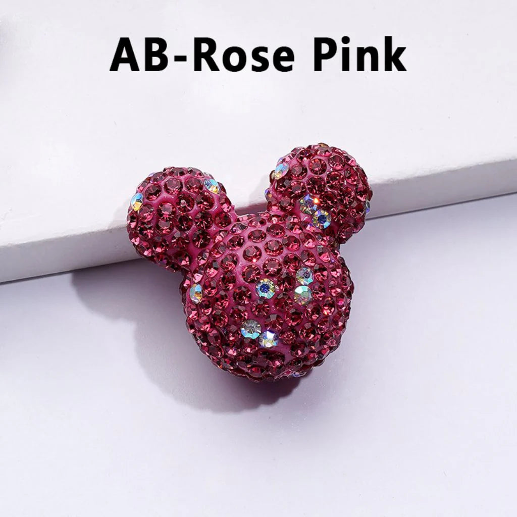 z-Vivid Cute Girl and Boy Mouse Head Clay Beads with Multi-Color & AB Rhinestones, 22*24*17MM