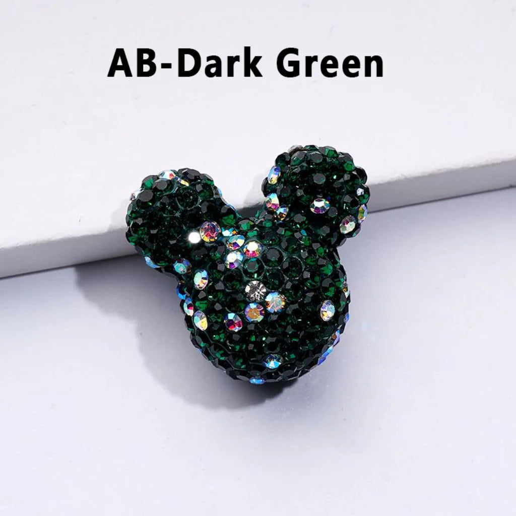z-Vivid Cute Girl and Boy Mouse Head Clay Beads with Multi-Color & AB Rhinestones, 22*24*17MM