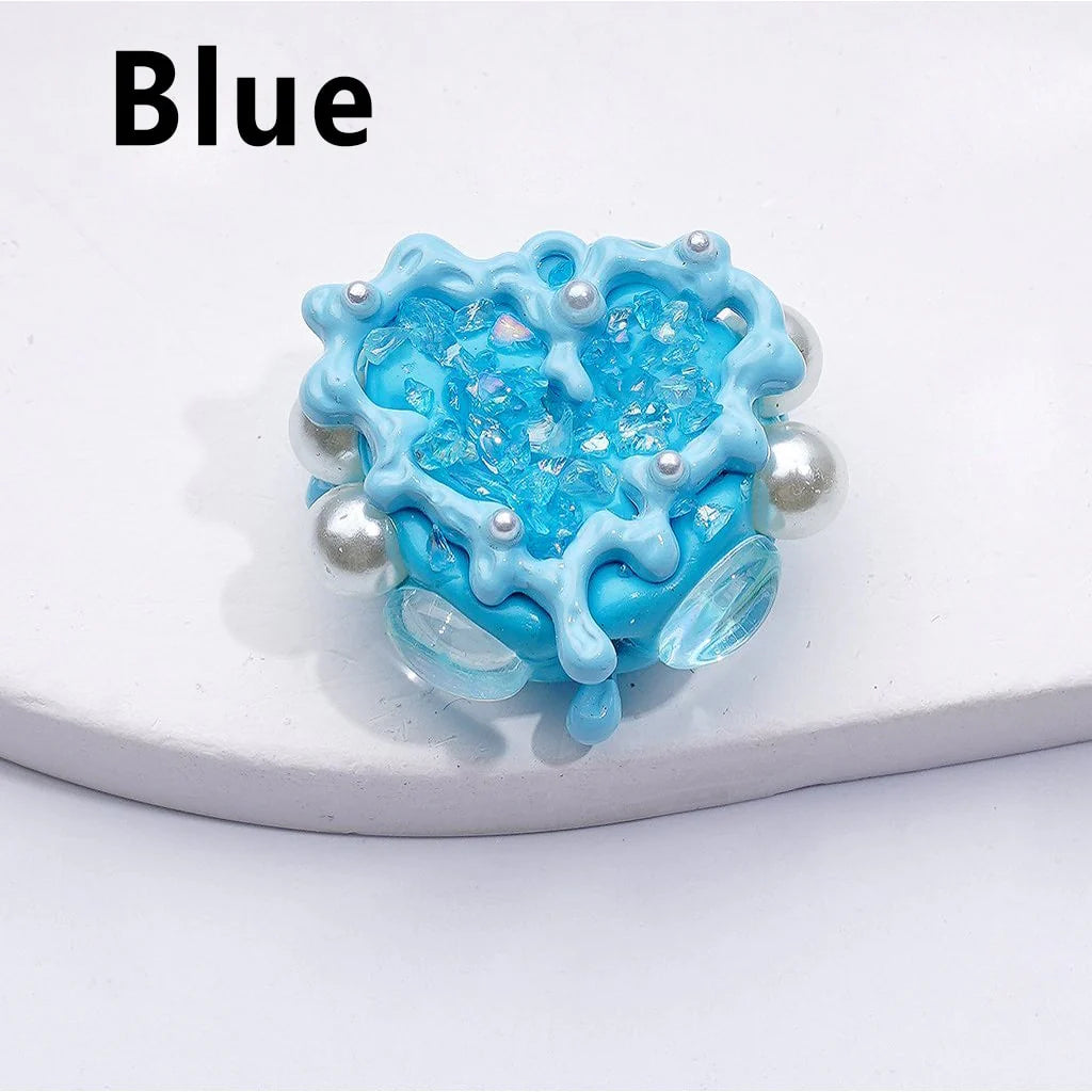 z-Cute Fancy Hand Painted Heart Frame with White Pearls Clear Oval Pearls Mini Stones Clay Beads, Around 24*28MM