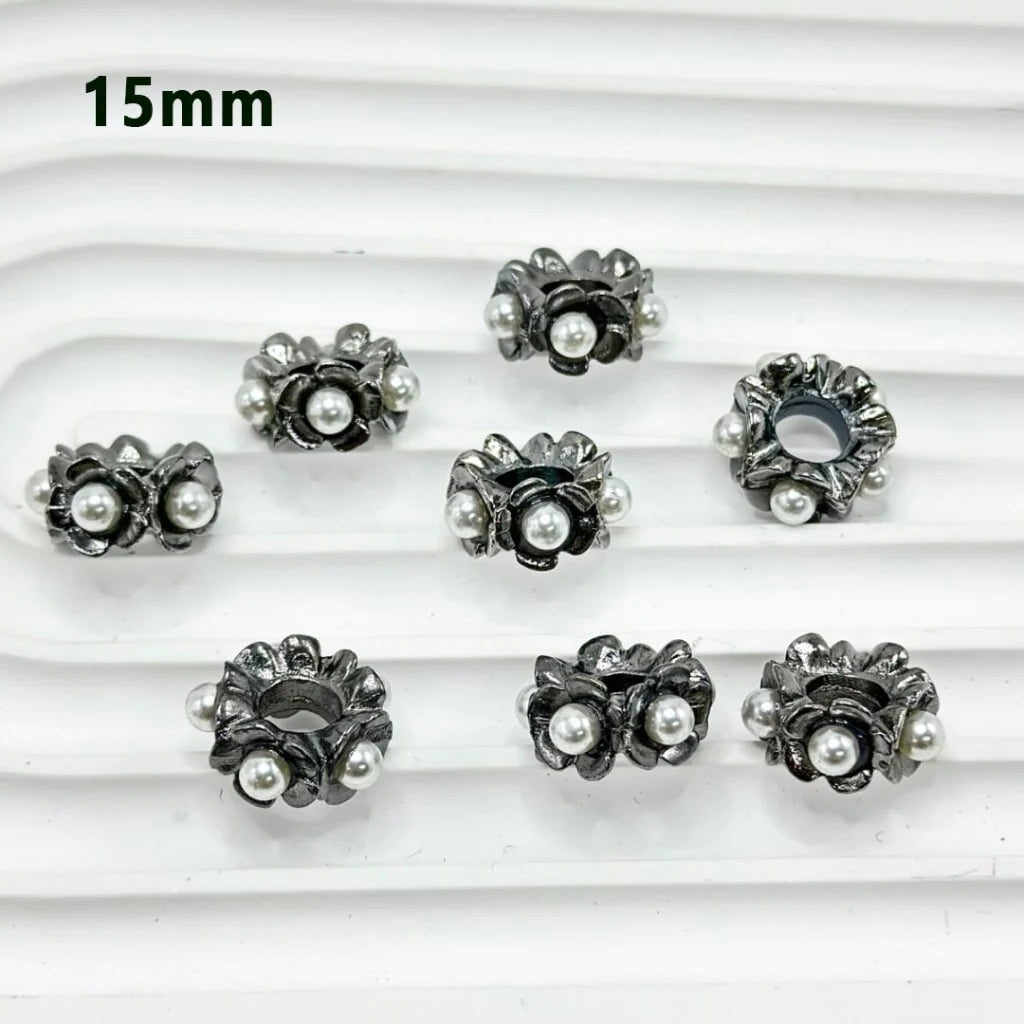 z-Multi Color Metal Beads with Exquisite White Pearl Flower Inside Spacer, 15MM