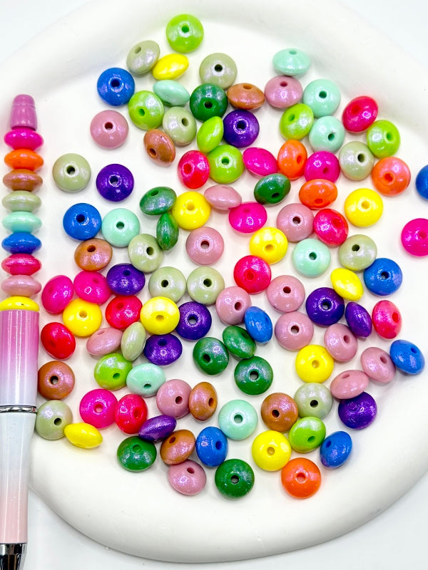 z-Glittery Silicone Lentil Beads Spacers Saucers in Solid Color, Random Mix, 12MM