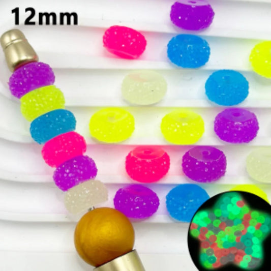 Z-Luminous Colorful Wheel Acrylic Beads with Sugar Spacer Texture on Side, 12mm