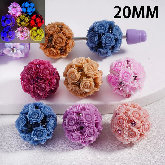 z-Clay Beads Luminous Mini Cute Rose Flowers Shiny Rhinestones, 20MM, Random Mix